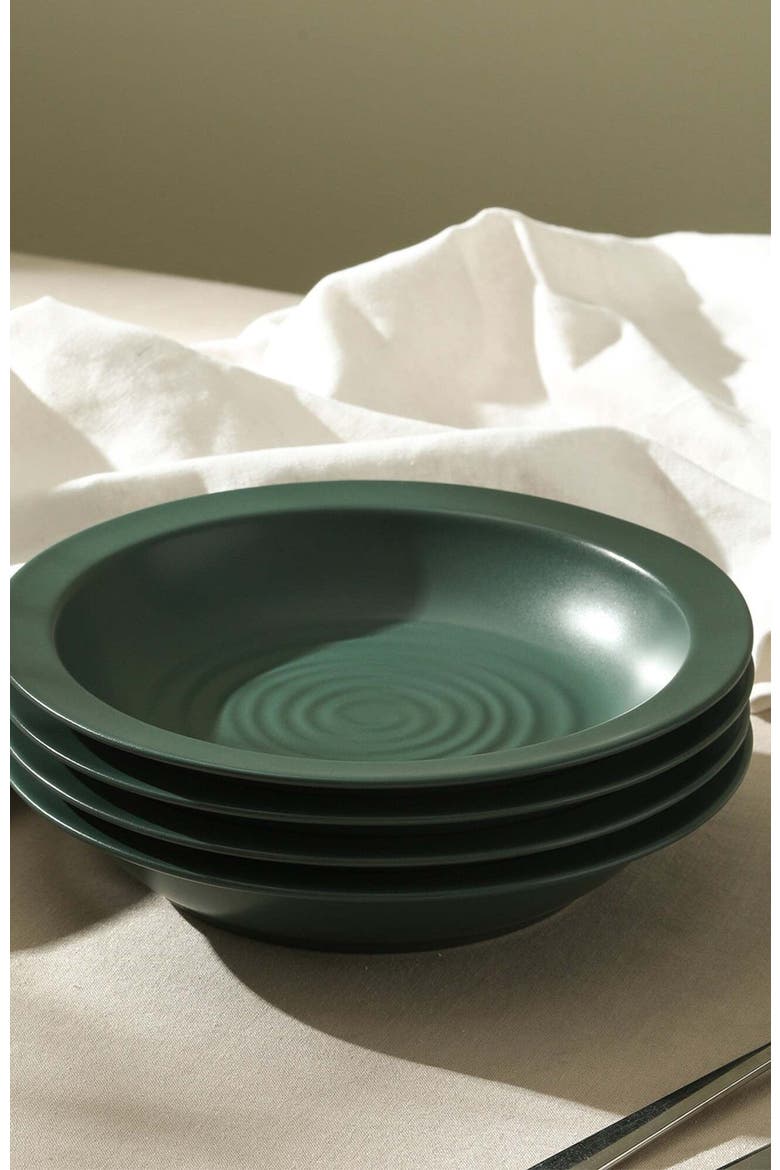 Orbit Stoneware 12-Piece Dinnerware Set with Pasta Bowls, Alternate, color, Green