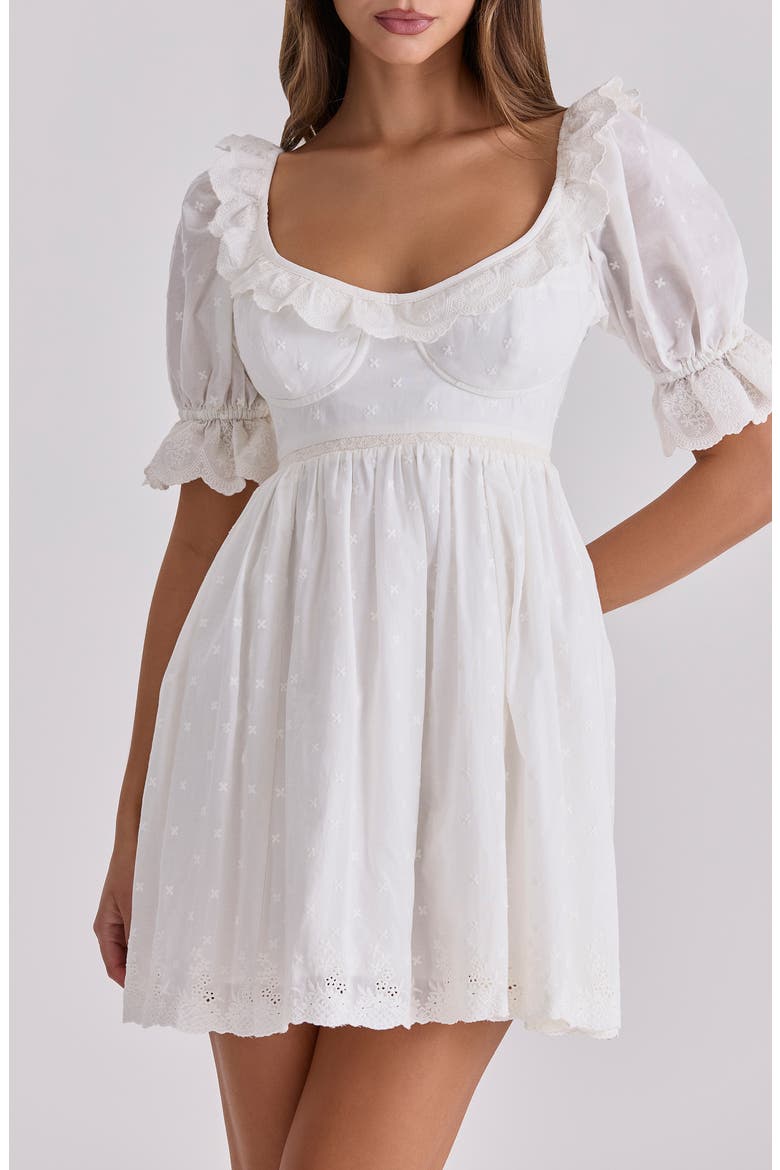 Maisie Broderie Anglaise Cotton Babydoll Minidress, Alternate, color, WHITE