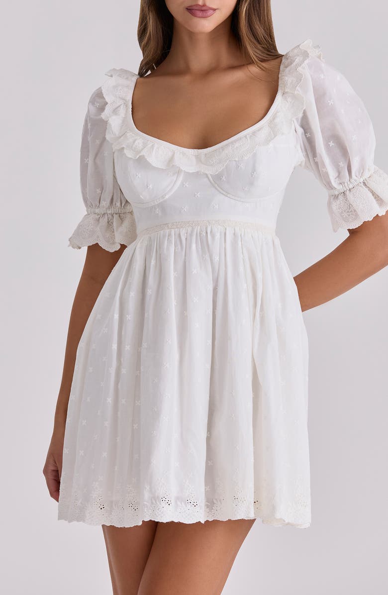HOUSE OF CB Maisie Broderie Anglaise Cotton Babydoll Minidress, Alternate, color,