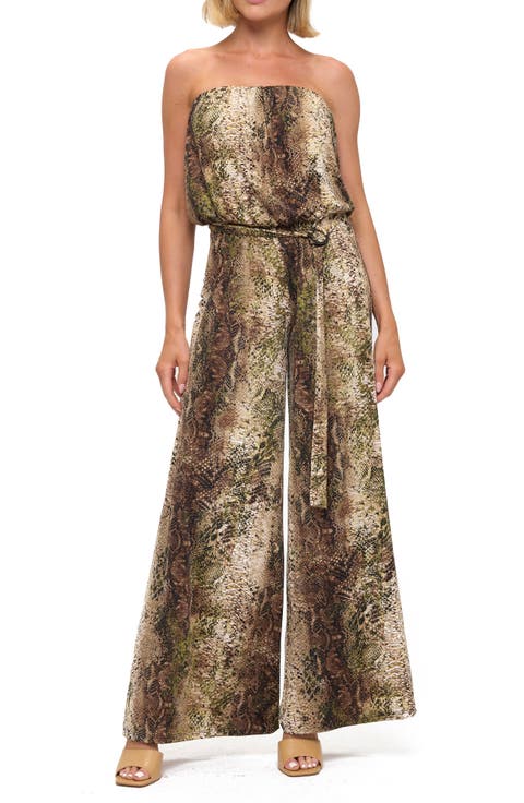 Printed Strapless Wide Leg Jumpsuit