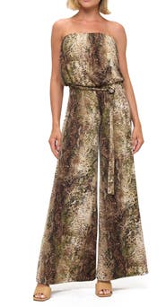 O.L. Printed Strapless Wide Leg Jumpsuit