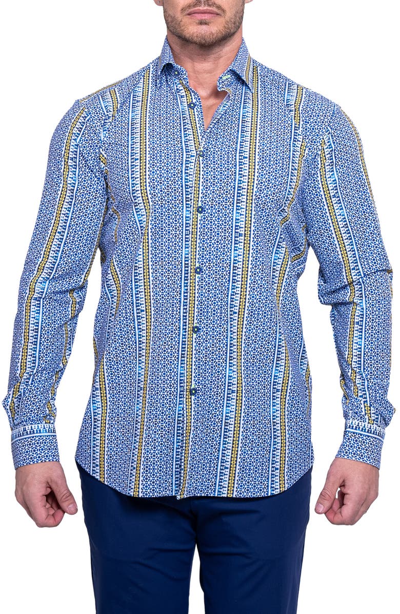 Maceoo Fibonacci Resistance Contemporary Fit Button-Up Shirt, Main, color, Blue
