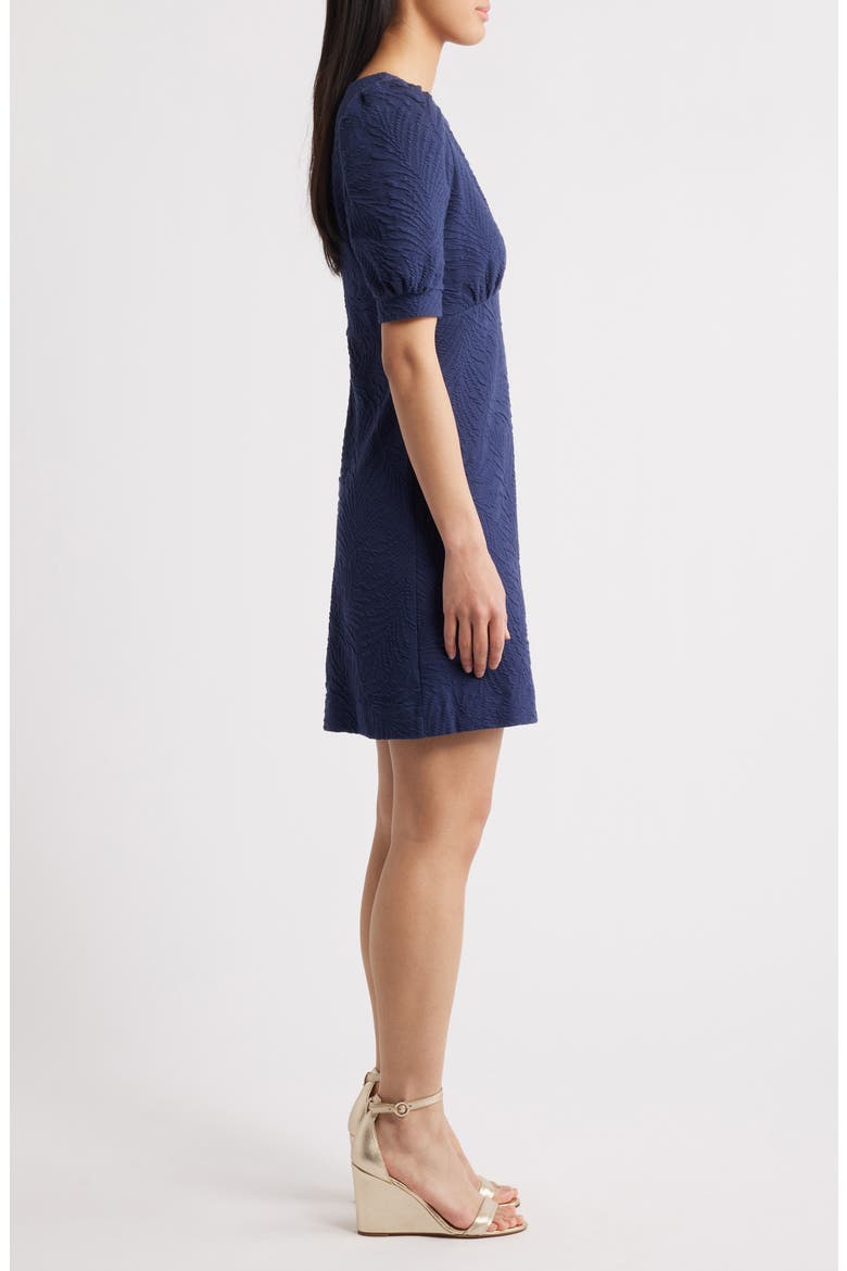 Kiely Puff Sleeve Jacquard Dress, Alternate, color, TRUE NAVY LEAFY KNIT