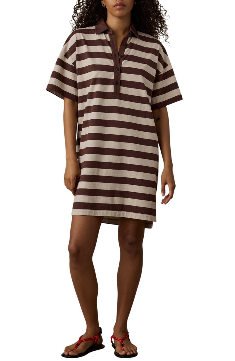 Faherty Stripe Cotton Polo Dress, Main, color, Espresso Stripe