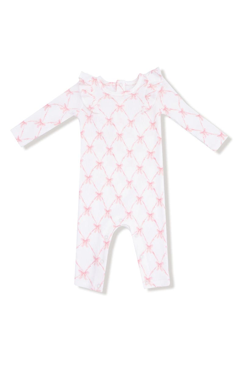 Angel Dear Ribbon Bow Trellis Print Romper, Main, color, White/Light Pink