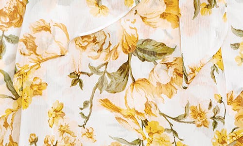 City Chic Floral Faux Wrap Tiered Midi Dress In Yellow