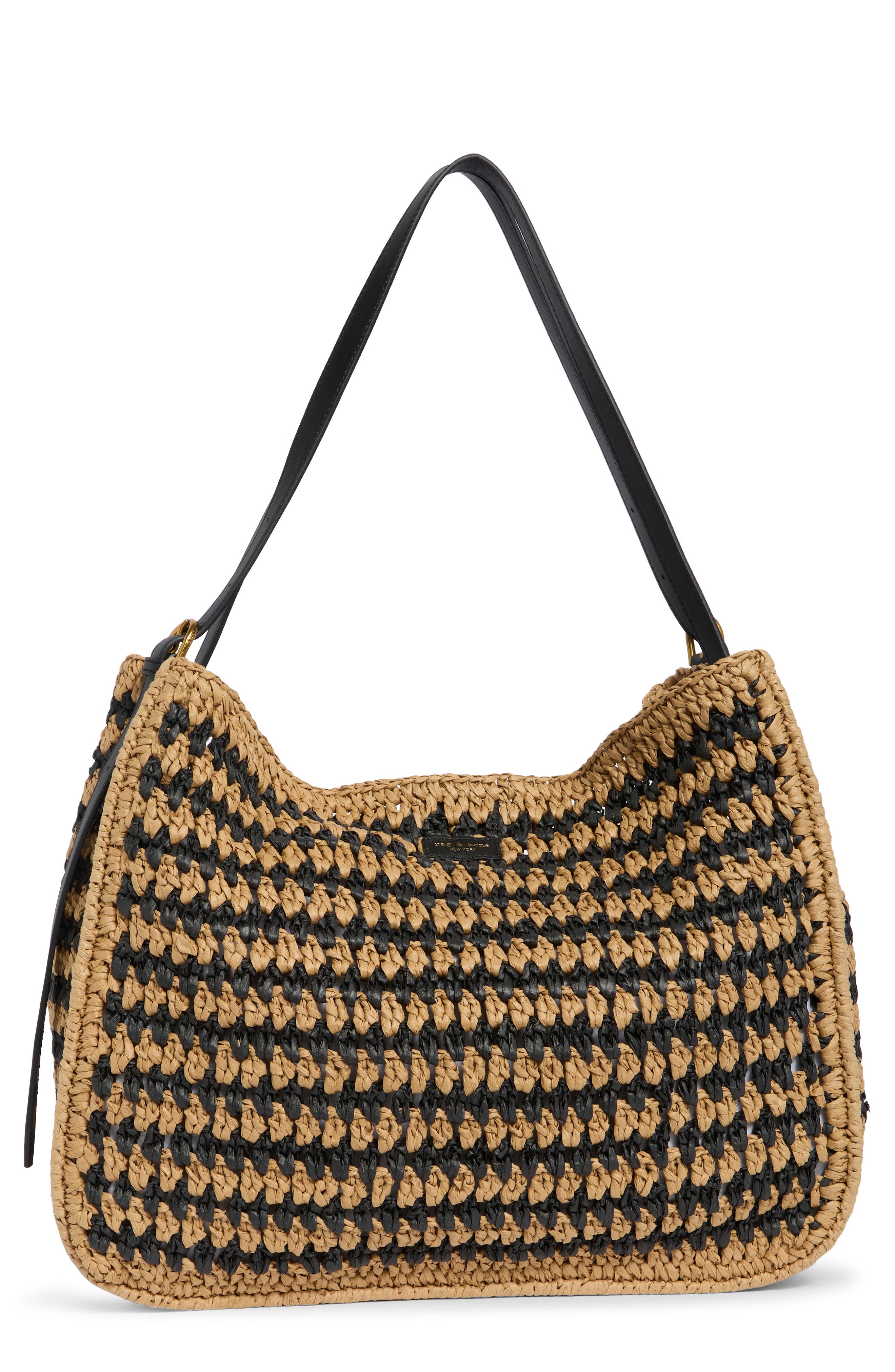 rag & bone Large River Raffia Tote, Main, color, Black Mult