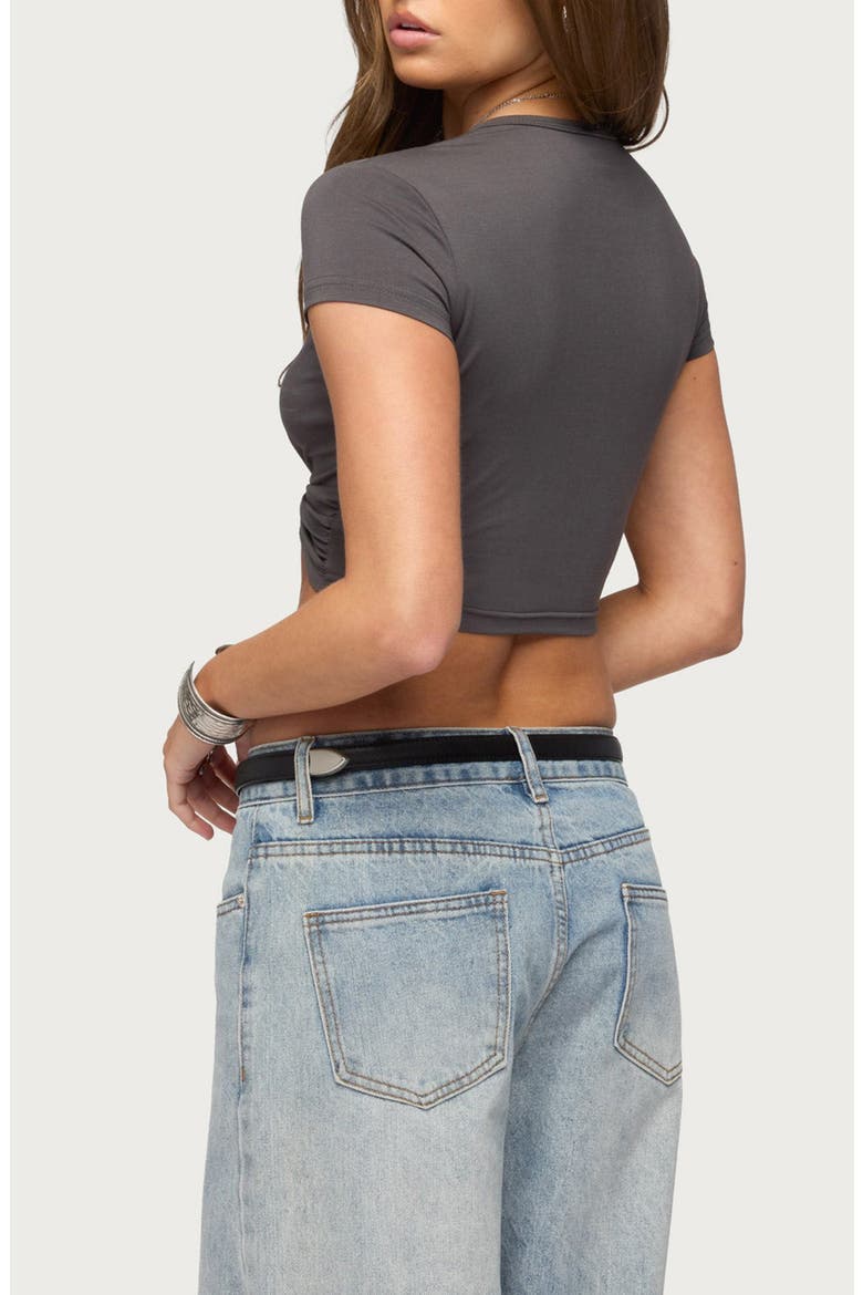 Sephey Twist Crop T-Shirt, Alternate, color, CHARCOAL