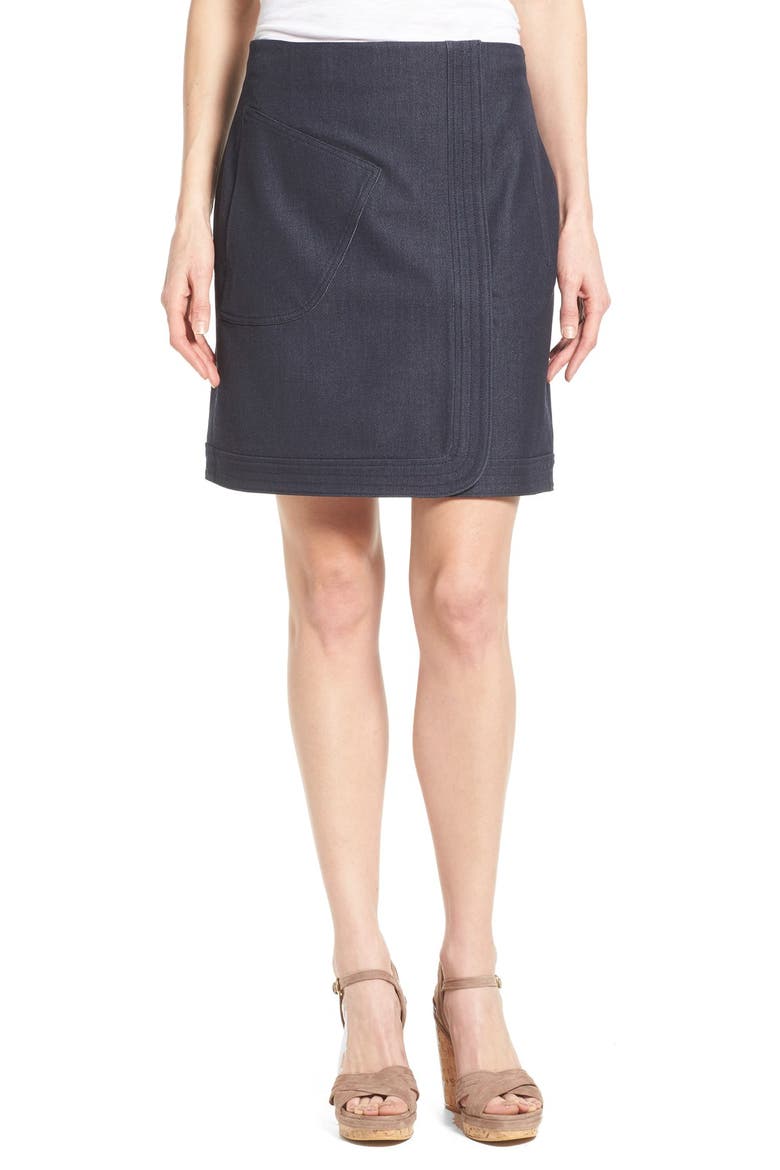 Denim Faux Wrap Miniskirt, Main, color, DARK INDIGO