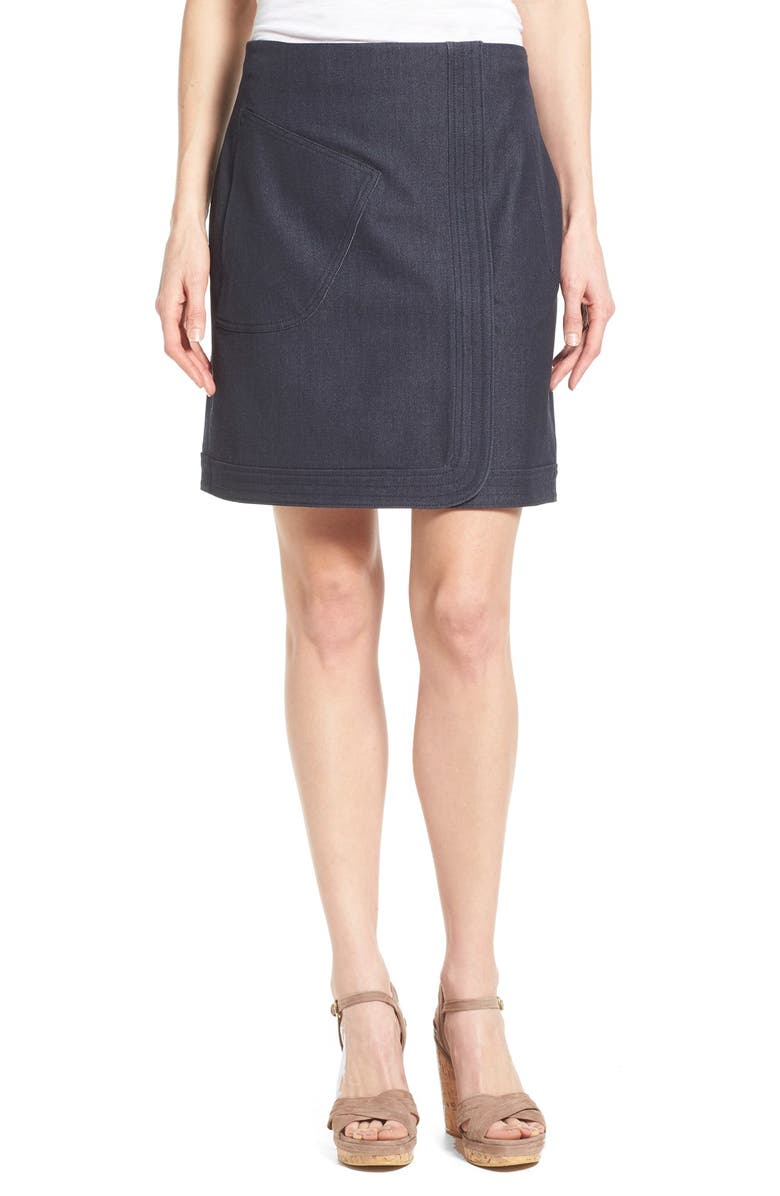 Halogen<sup>®</sup> Denim Faux Wrap Miniskirt, Main, color,
