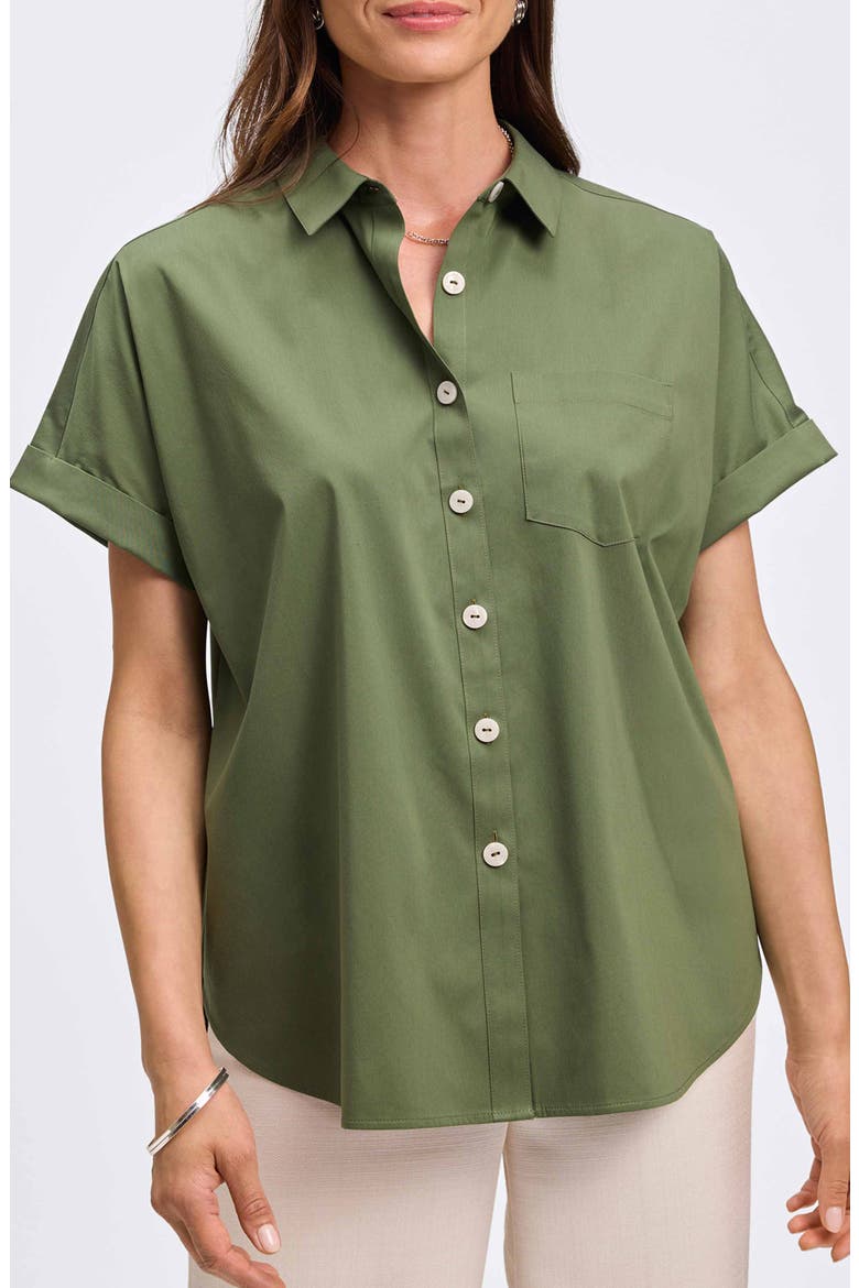 Abigail Short Sleeve Button-Up Shirt, Main, color, BASIL