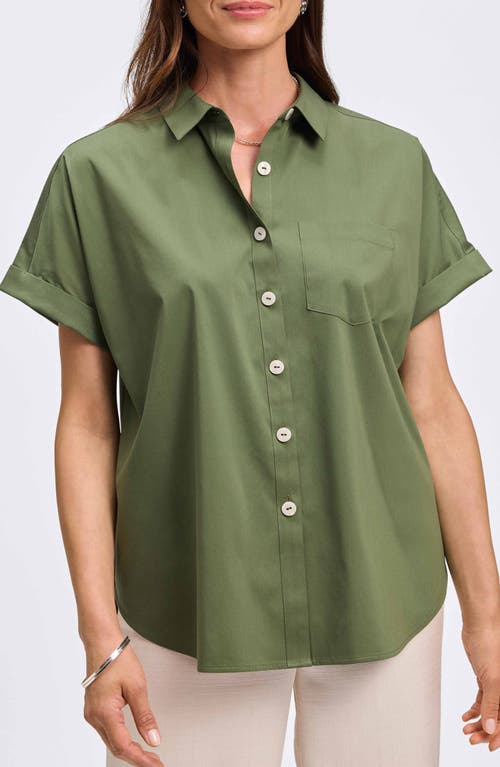 Foxcroft Abigail Short Sleeve Button-up Shirt In Basil