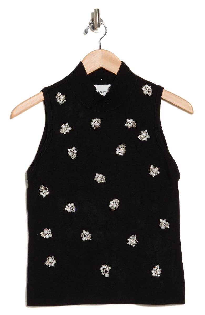 JASON WU Embellished Mock Neck Crop Tank, Alternate, color, Black