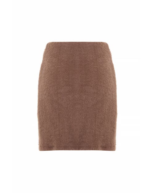 Theo The Label Carme Plush Lace Pull-on Skirt In Brown