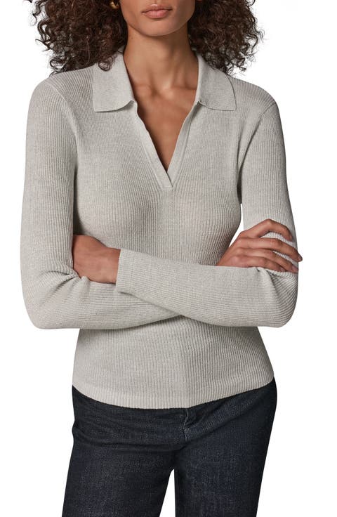 Metallic Rib Polo Sweater