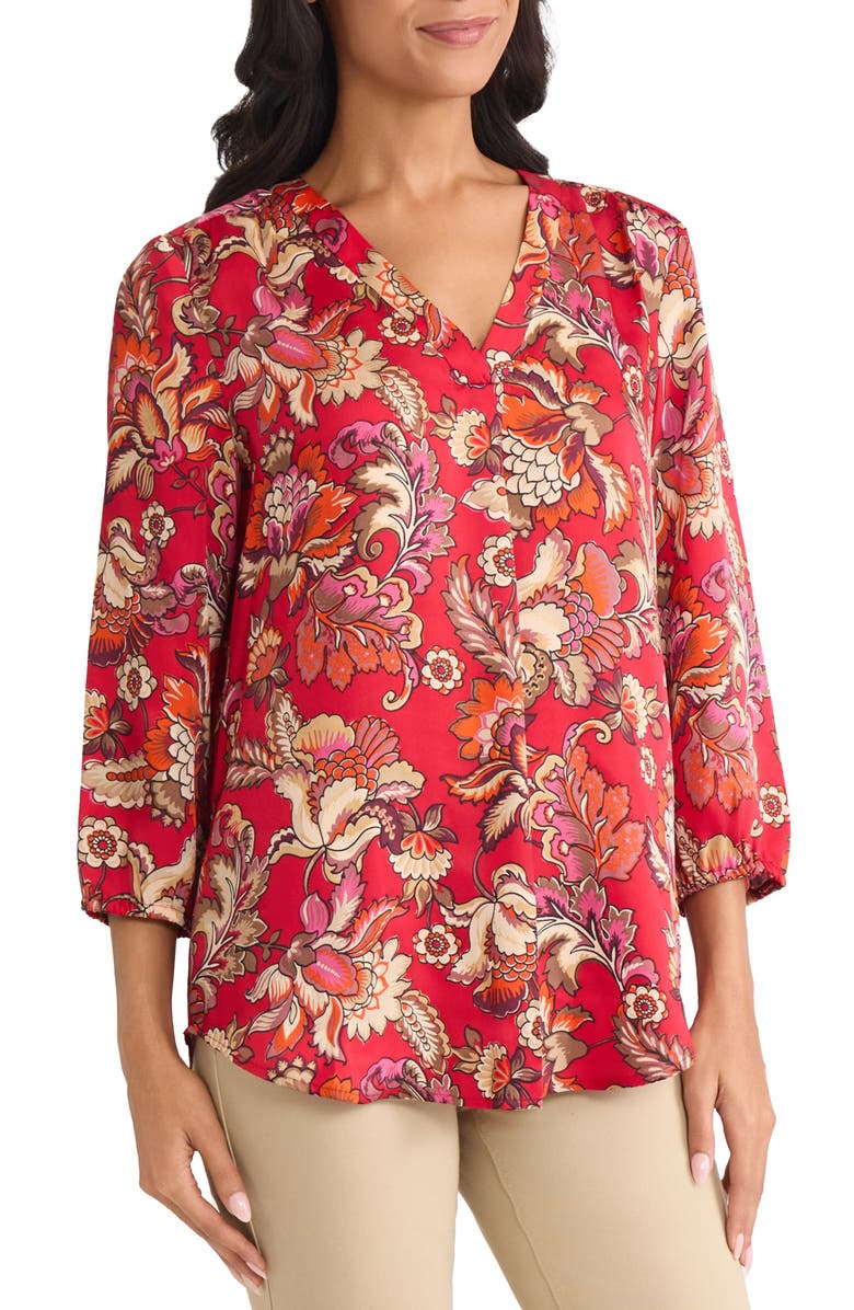 Jones New York Floral Top, Alternate, color, Deep Rouge Multi