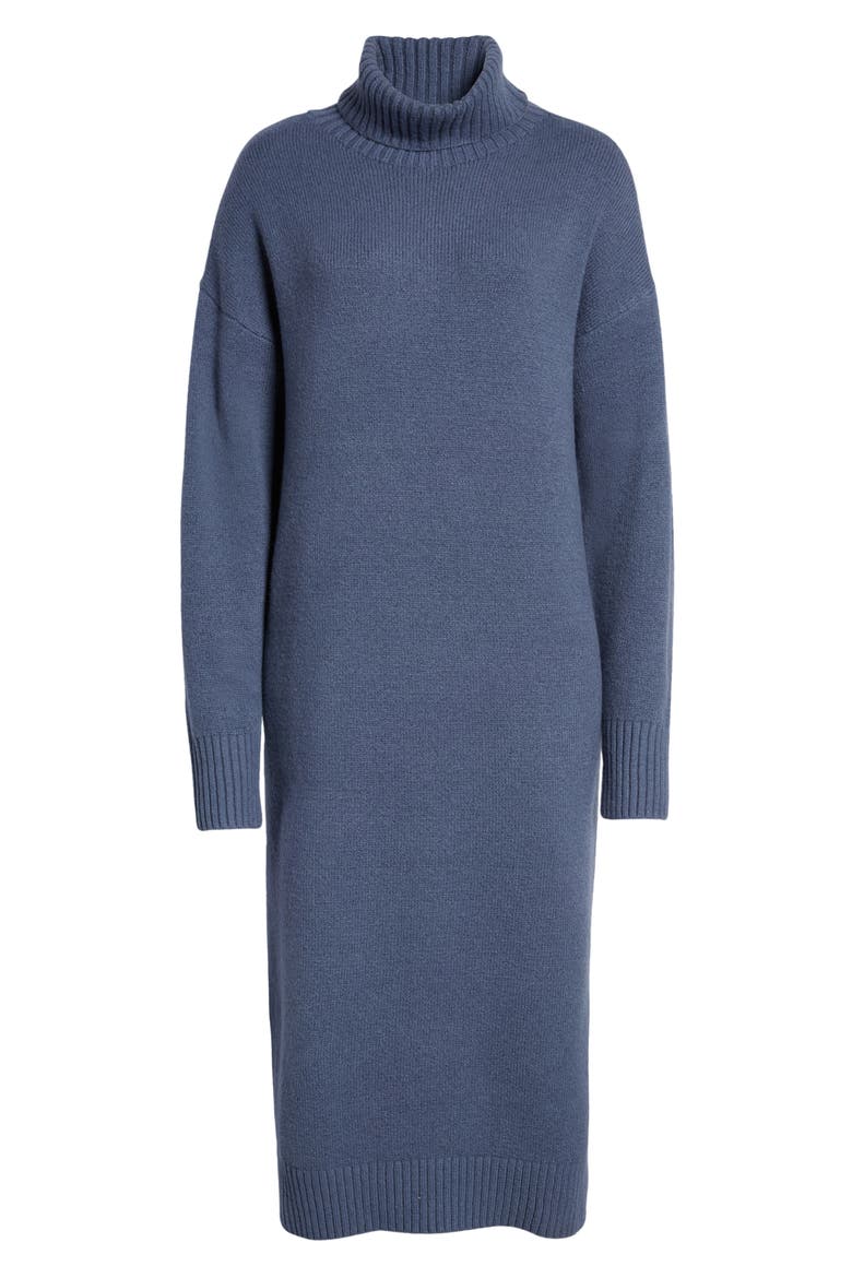 Long Sleeve Turtleneck Cotton & Wool Blend Sweater Dress, Alternate, color, BLUE VINTAGE