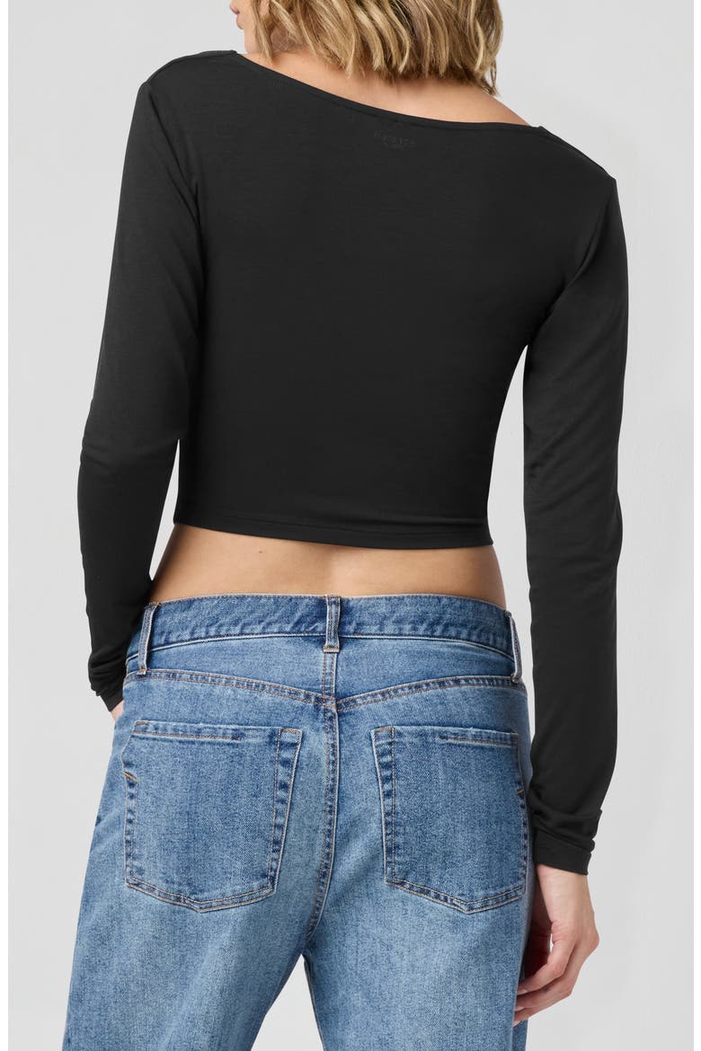 Cowl Neck Long Sleeve Crop Top, Alternate, color, BLACK