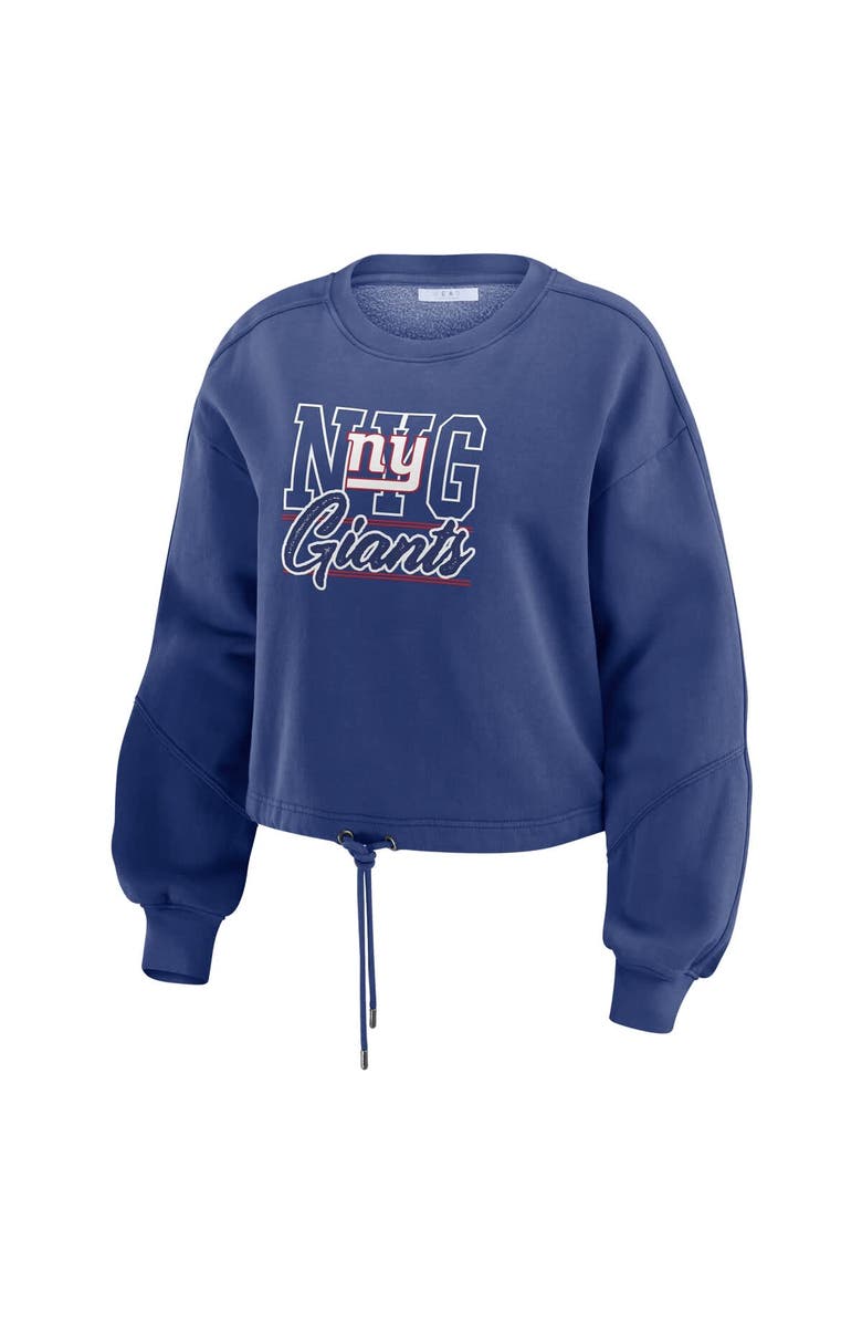 WEAR by Erin Andrews Women's WEAR by Erin Andrews Royal New York Giants Washed Fleece Long Sleeve T-Shirt & Shorts Lounge Set, Alternate, color,