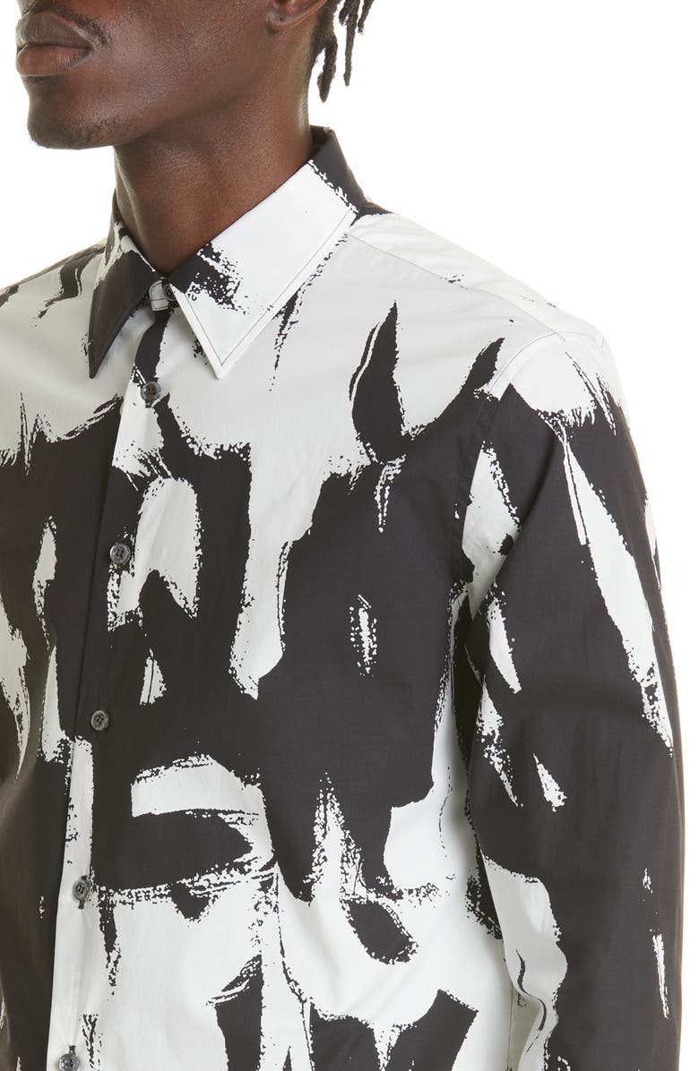 McQueen Men's Graffiti Logo Cotton Button-Up Shirt, Alternate, color,