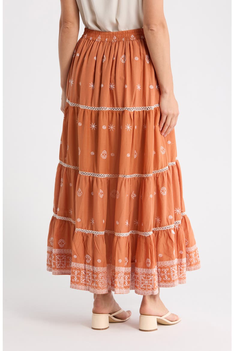 Embroidered Tiered Cotton Skirt, Alternate, color, TERRACOTTA/ WHITE