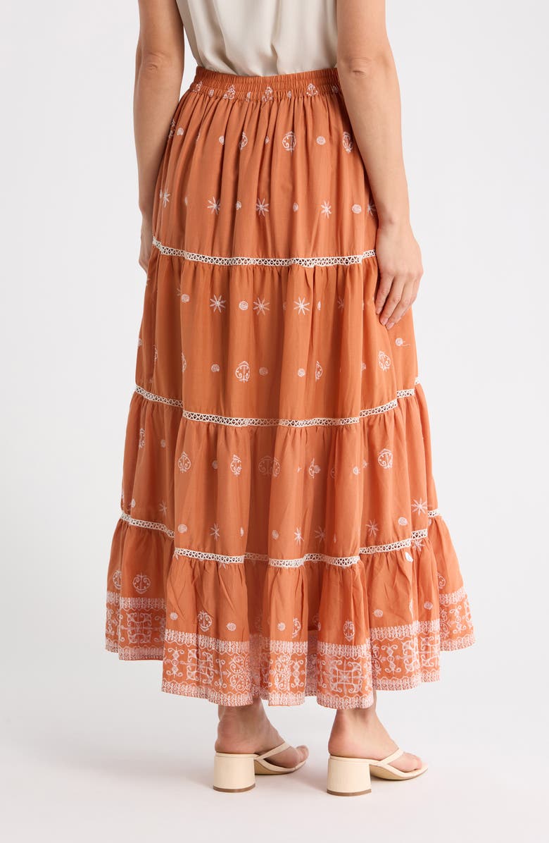 T Tahari Embroidered Tiered Cotton Skirt, Alternate, color, Terracotta/ White
