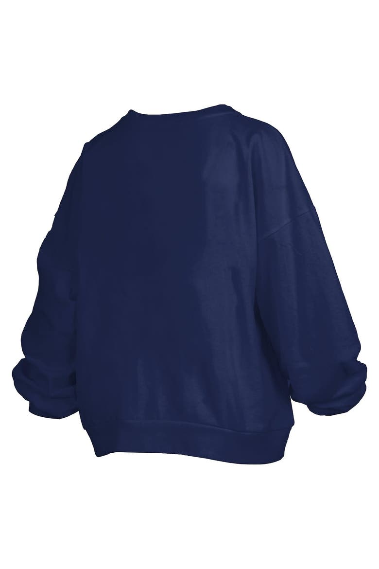 Women's Pressbox Navy North Carolina Tar Heels Janise Arch Over Logo Waist Length Oversized Pullover Sweatshirt, Alternate, color, Navy