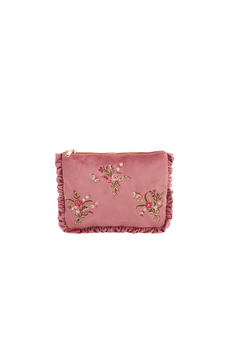 Floral Posy Velvet Embroidered Medium Pouch, Main, color, Rose Pink