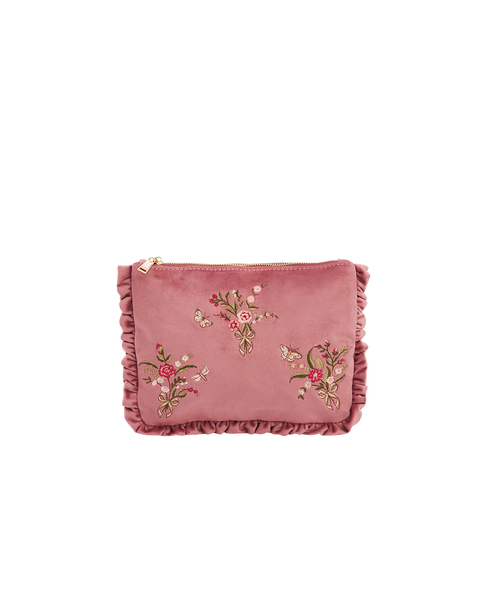 Floral Posy Velvet Embroidered Medium Pouch