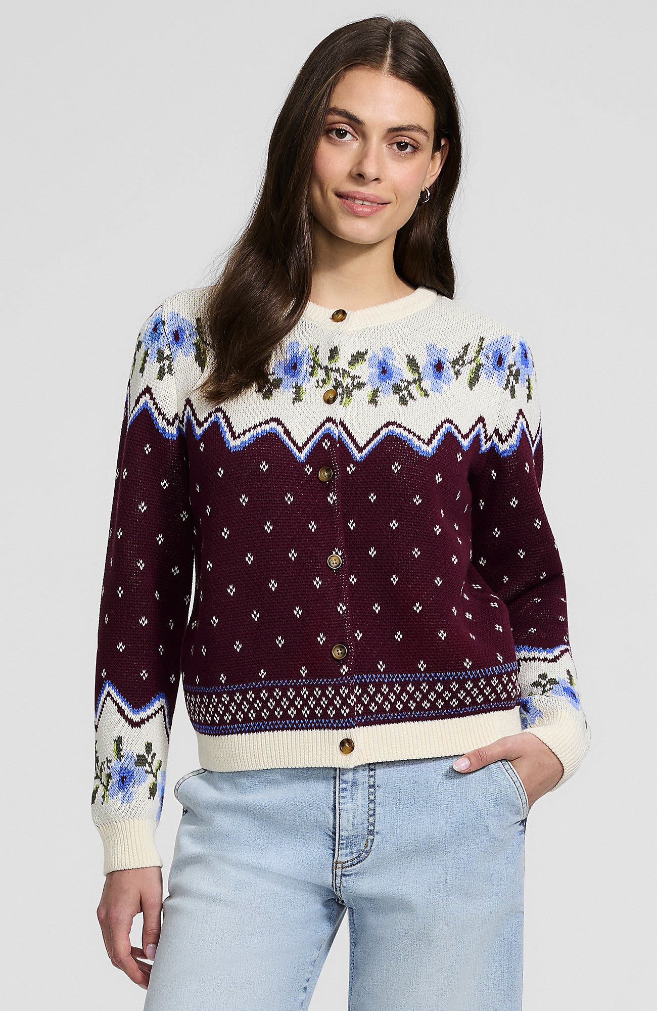 selected Burgundy Floral Fairisle
