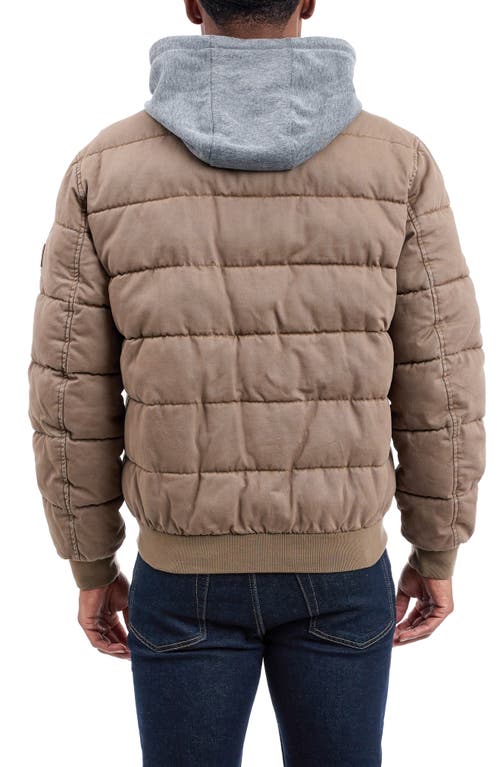 Lucky Brand Cotton Hooded Puffer Bomber Jacket In Brown