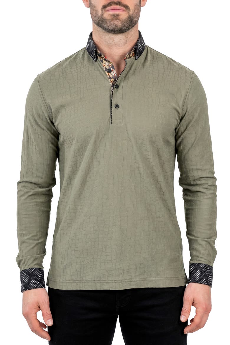 Newton Crocodile Pattern Long Sleeve Polo, Main, color, GREY