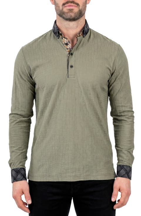 Newton Crocodile Pattern Long Sleeve Polo