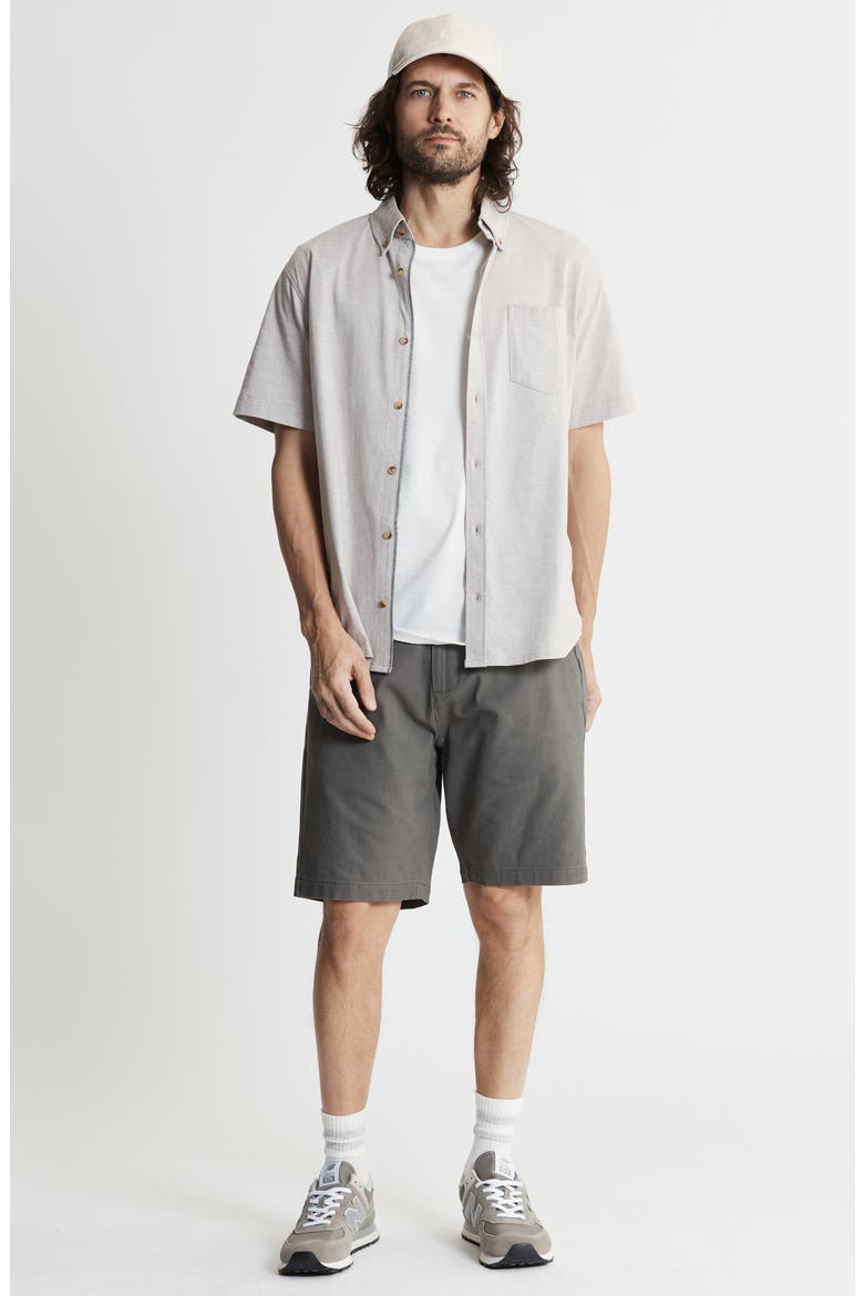 Short Sleeve Cotton Knit Button-Up Shirt, Alternate, color, KHAKI