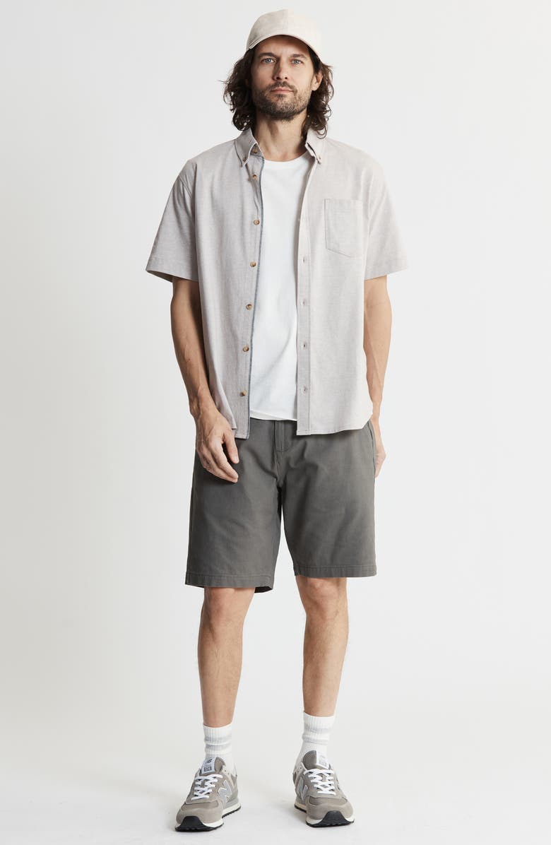 JACHS Short Sleeve Cotton Knit Button-Up Shirt, Alternate, color, Khaki