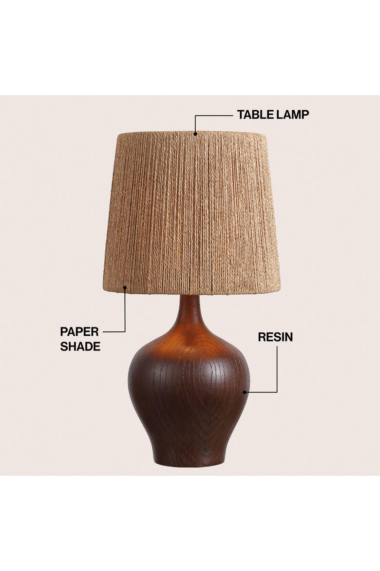 Eben Farmhouse Resin/Metal Gourd LED Table Lamp with Paper Rope Shade, Alternate, color, Dark Brown Wood Finish