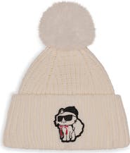 KARL LAGERFELD PARIS Sassy Choupette Faux Fur Pompom Beanie
