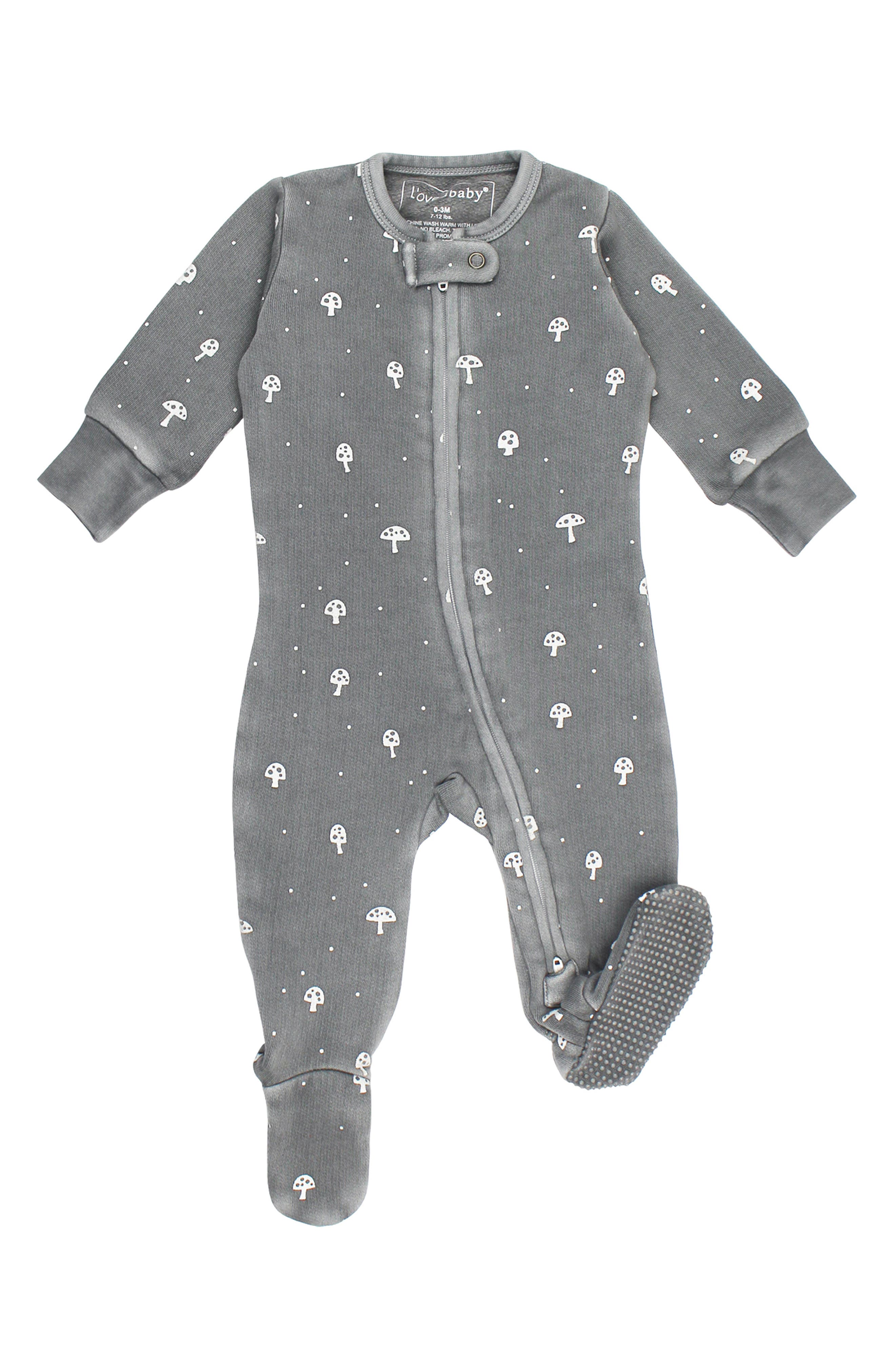 L'Ovedbaby Print Organic Cotton Zip Footie in Mist Mushrooms 
