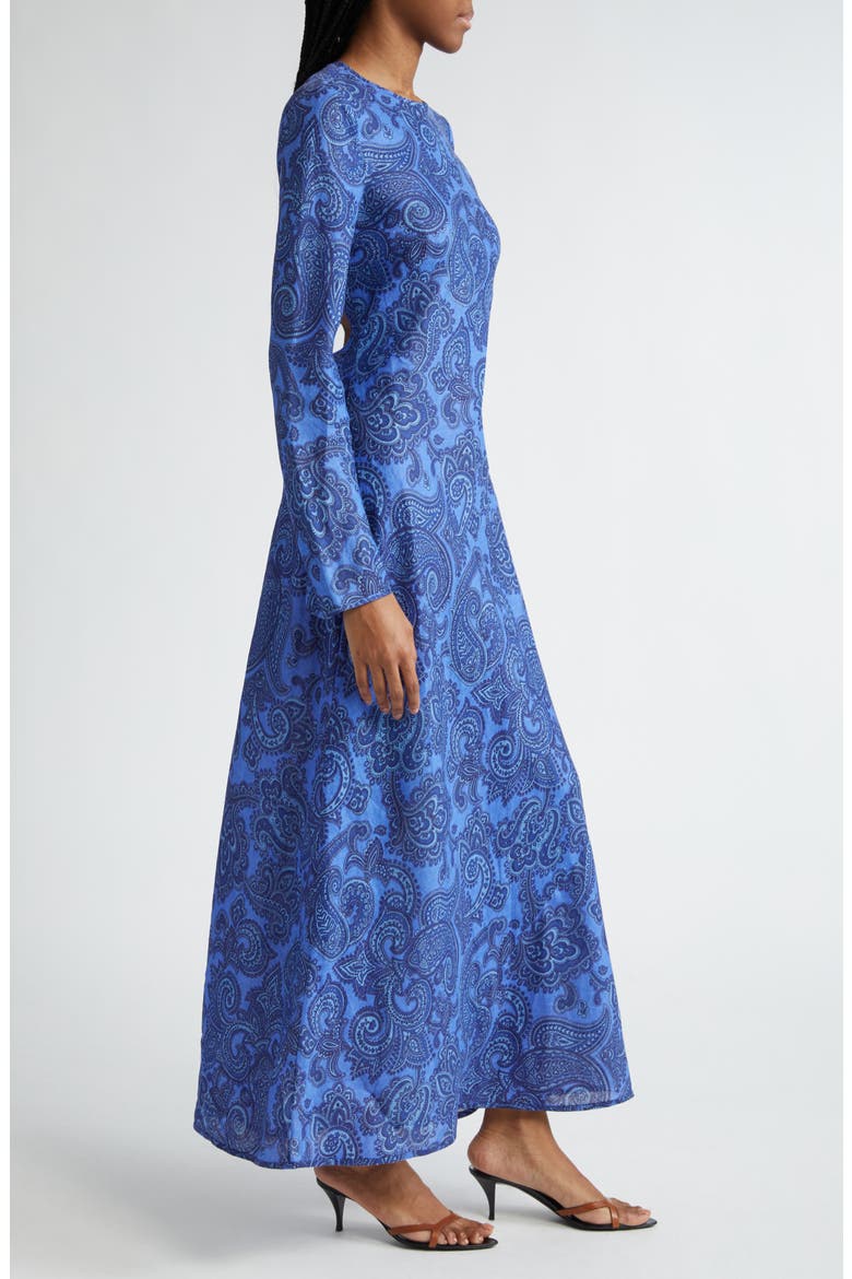 Ottie Paisley Long Sleeve Open Back Linen Maxi Dress, Alternate, color, BLUE PAISLEY