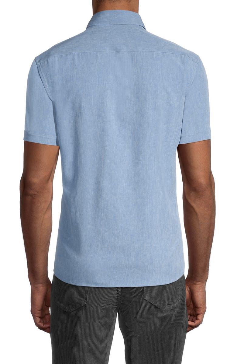 SOUL OF LONDON Microfiber Stretch Short Sleeve Button-Down Shirt, Alternate, color, Light Blue