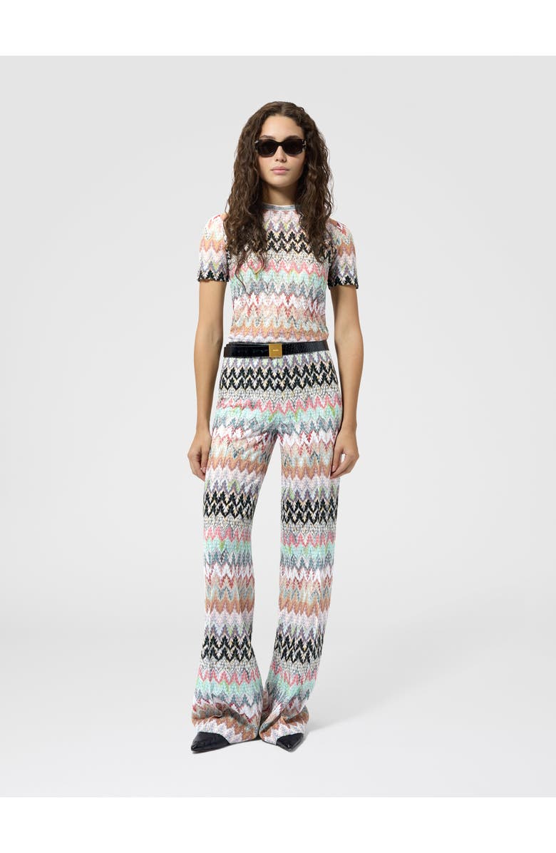 Missoni Cotton And Viscose Lamé Crewneck T-shirt With Lace Motif, Alternate, color, Green& Brown