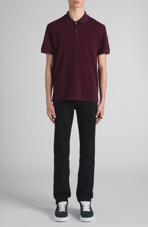 Alexander Mcqueen Men Polo Shirt With Logo On The Collar In Burgundy