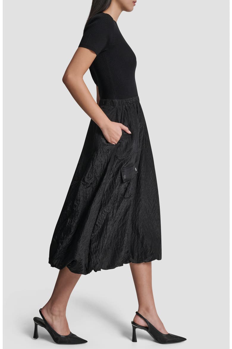 Mixed Media Cargo Pocket Midi Dress, Alternate, color, BLACK