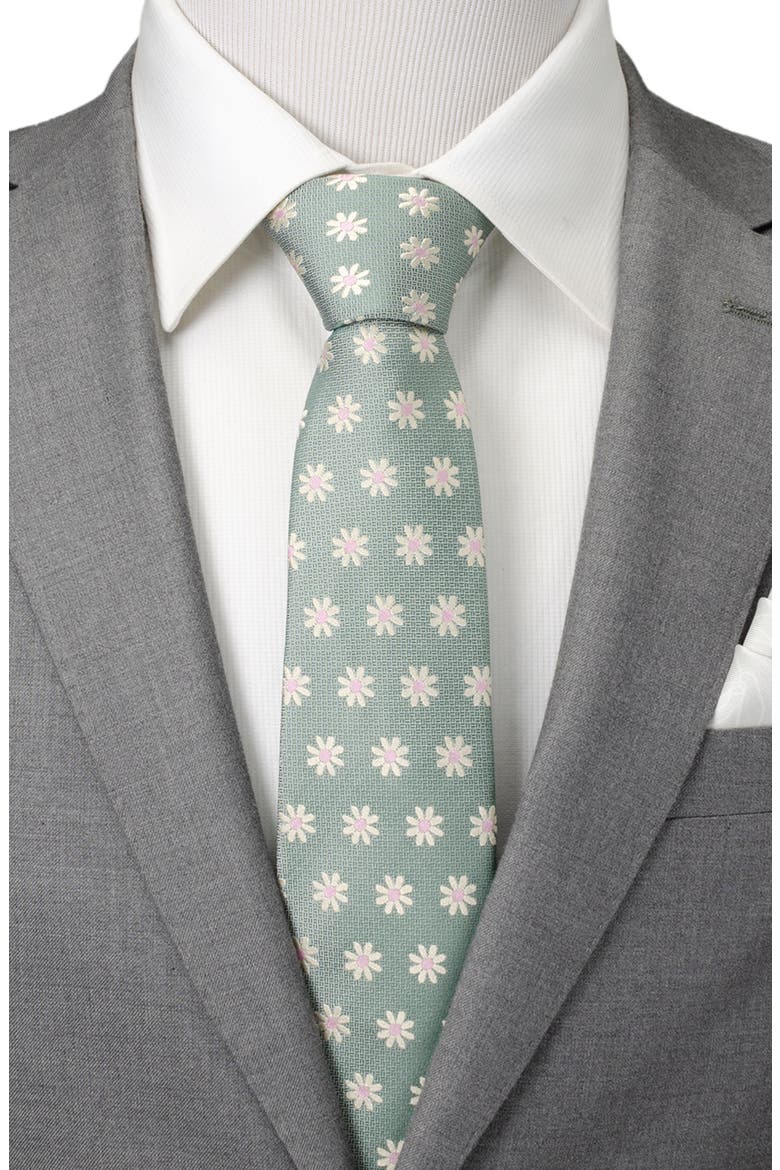 Daisy Floral Silk Tie, Alternate, color, GREEN