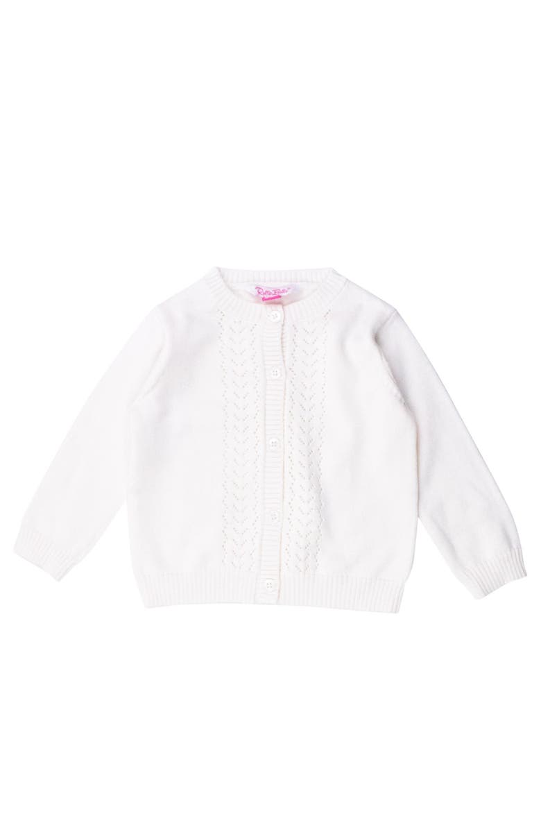 RuffleButts Girls Lightweight Pointelle Cardigan, Main, color, Soft White