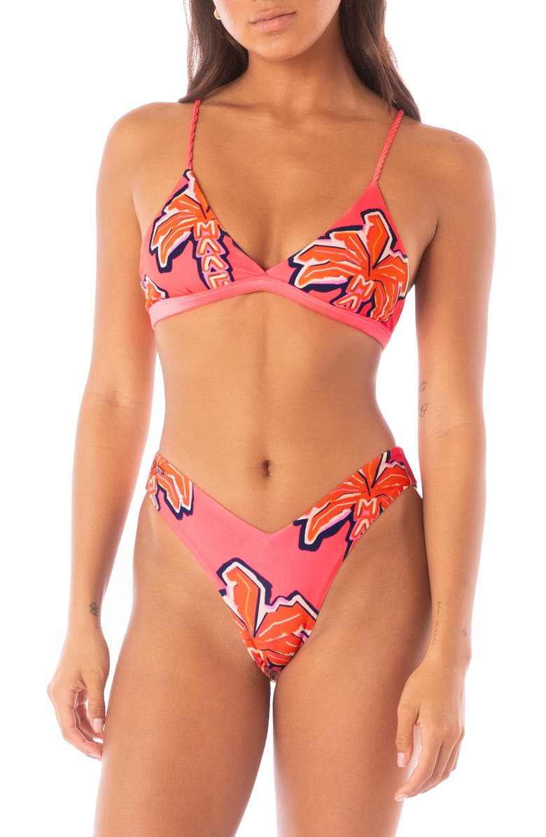 Maaji Racing Palms Valerya Reversible Bikini Bottoms, Alternate, color, Bright Pink