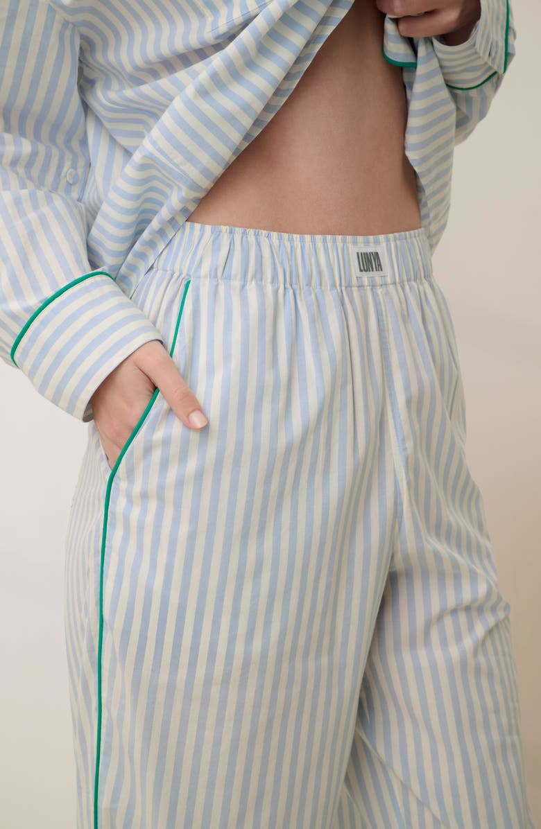 Lunya Piped Airy Cotton Wide Leg Pants, Alternate, color, Stillwater Stripe/Spg Clvr