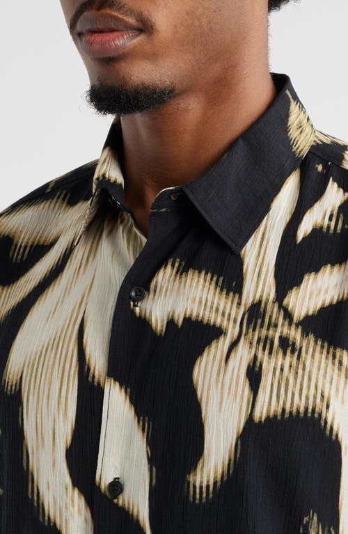 Open Edit Botanical Print Short Sleeve Button-up Shirt