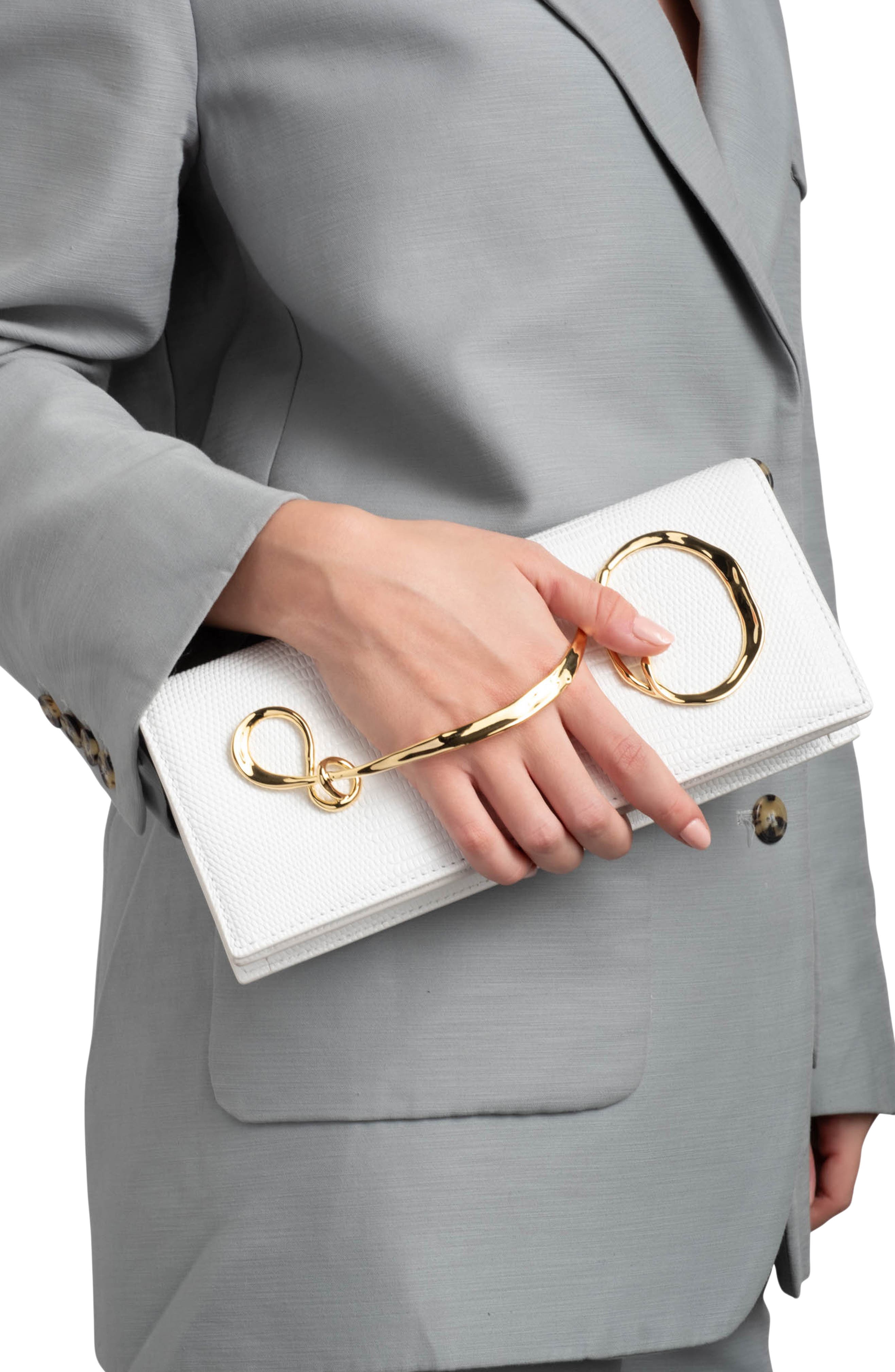 Twisted Side Handle Leather Clutch, Alternate, color, WHITE