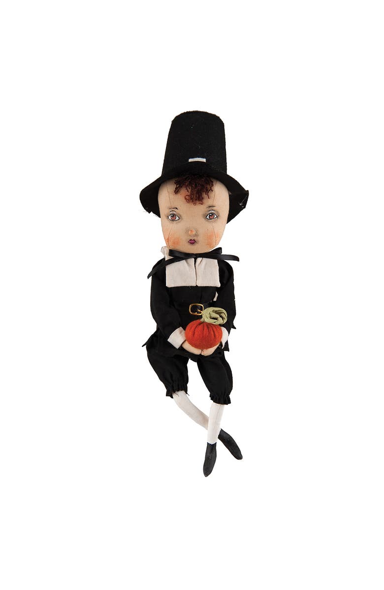 Gallerie II Thanksgiving Adam Pilgrim Folk Art Figurine Doll 15", Main, color, Black